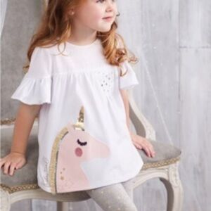 Mudpie white unicorn ruffle sleeve top - size 4T